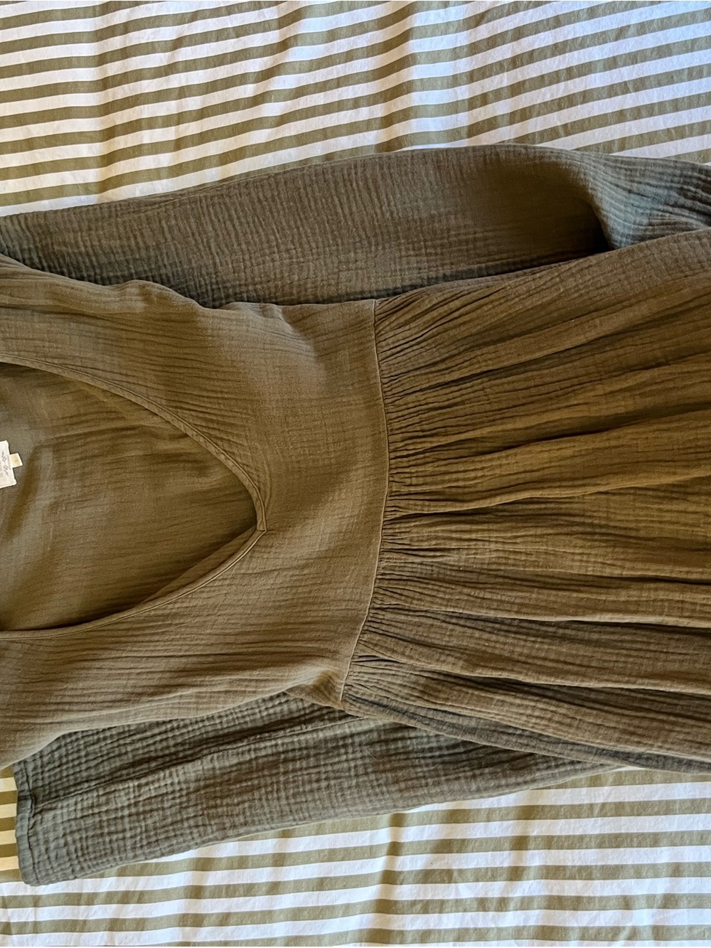 Everyday Olive Green Long-Sleeve V-Neck Midi Dress